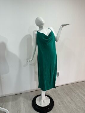 Green Slip Midi Dress with Cowl Neck